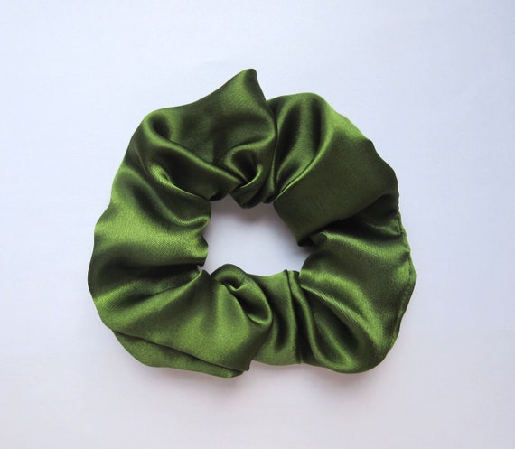 Khaki Green Satin Hair Scrunchie