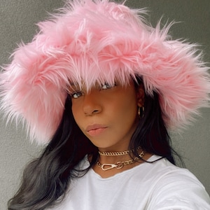 Pink Faux Fur Bucket Hat