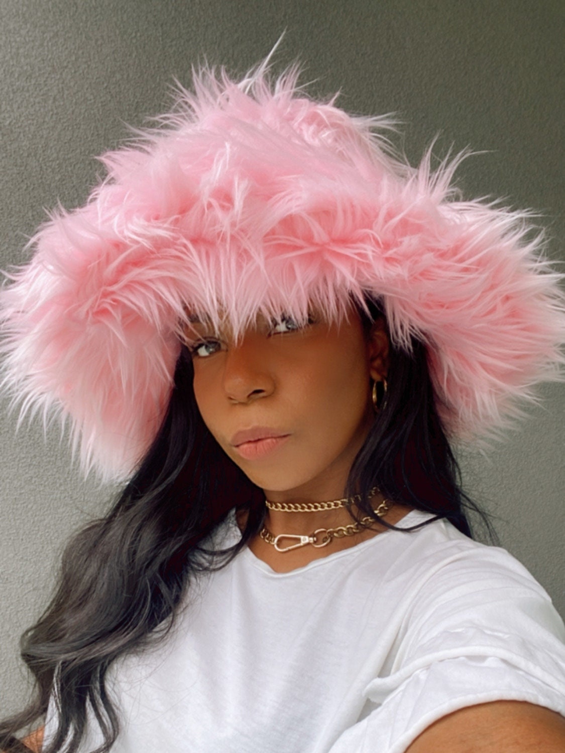 Pink Faux Fur Bucket Hat