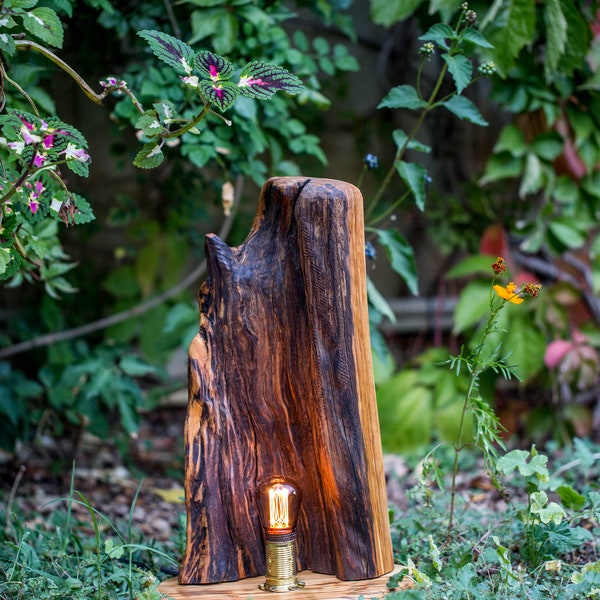 Lámpara de madera de olivo, luces de madera hechas a mano. Madera de escultura,Lámpara rústica,Lámpara de madera flotante,Lámpara de pie