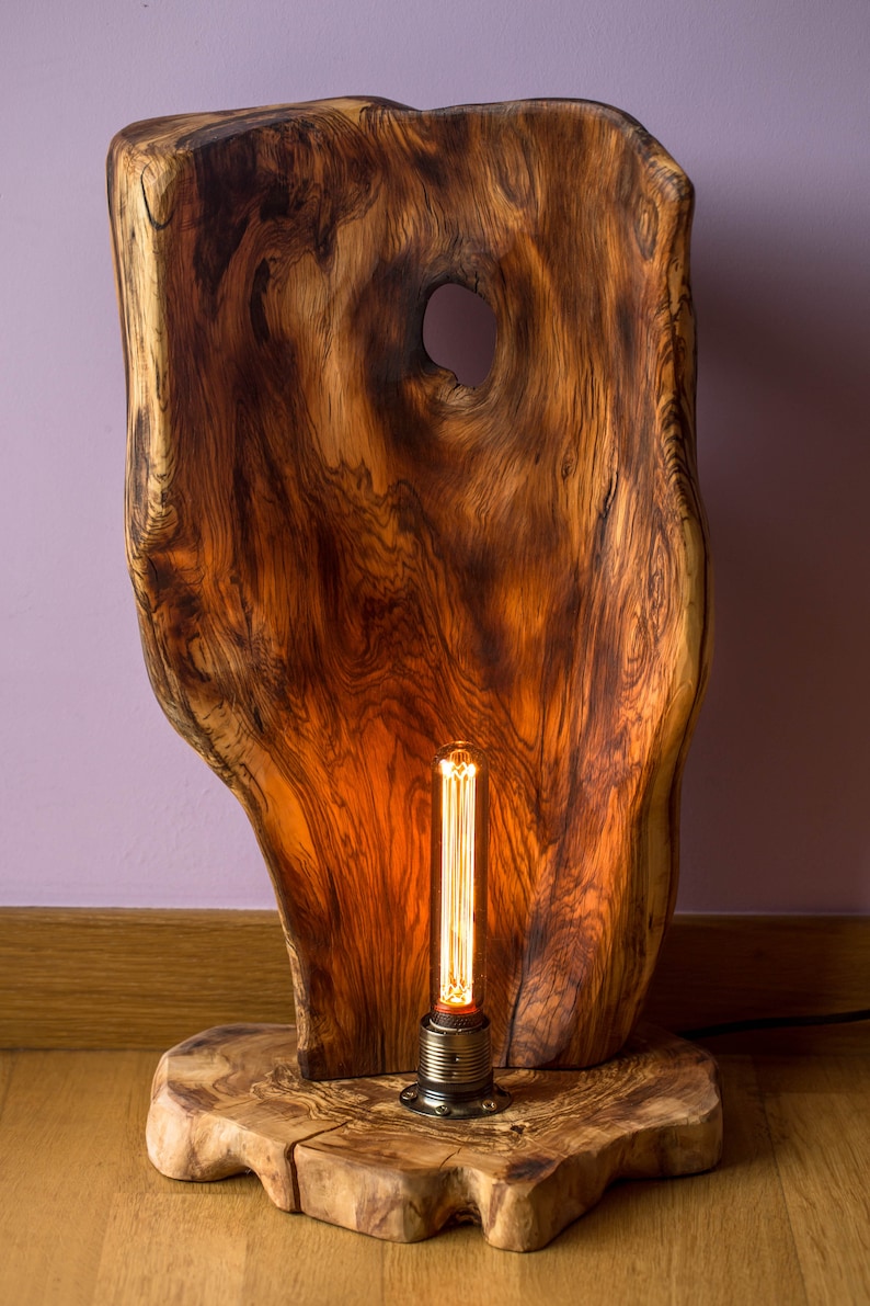 Olive Wood Floor Lamp,sculpture Wood Lamp,.handmade Light,decoration ...