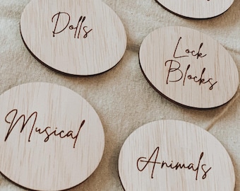 Natural plywood playroom toy tub signage | playroom | organisation | neat | tidy | toys | sign | toy room | signs | kids room | storage