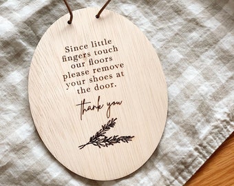 Natural plywood leave your shoes at the door sign | engraved | door sign | keepsake | gift | newborn | no shoes | door hanger