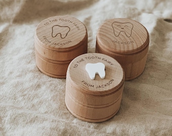 Natural wood personalised tooth fairy box with acrylic tooth | engraved | keepsake | money | children | teeth | gift idea | present