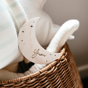 Personalised Moon Newborn Baby Plaque | stars | nursery | Plywood | newborn | engraved | gift | decoration | keepsake