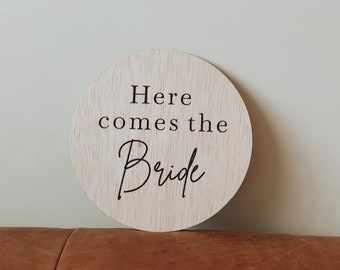 Natural plywood here comes the bride | wedding | page boy | flower girl | sign | engraved | event | signage | keepsake | celebration