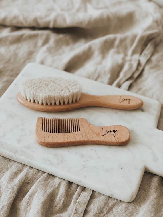 Natural Wood Personalised Baby s First Brush and Comb Set Newborn