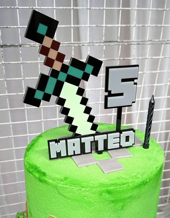 Personalised block world craft acrylic cake toppers | birthday | decoration | party | celebration | gamer | child | keepsake | name | age