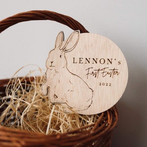 Natural wood personalised baby's first easter engraved ornament | photo prop | keepsake | plaque
