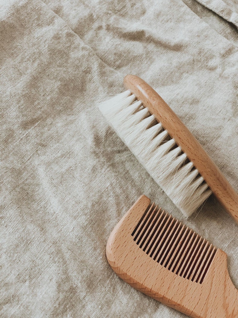 Natural wood personalised baby's first brush and comb set newborn engraved keepsake gift heirloom baby hair comb image 3