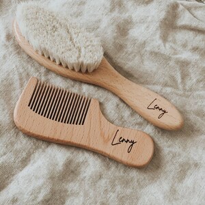 Natural wood personalised baby's first brush and comb set newborn engraved keepsake gift heirloom baby hair comb image 2