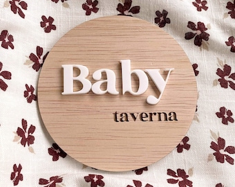 Personalised pregnancy announcement disc | dual layer | acrylic | plywood | birth | baby | child | plaque | keepsake | new baby | engraved