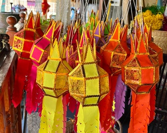 3 Thai Lanna Hanging Lanterns | Boho Wall Decor| Hippie Home Decor