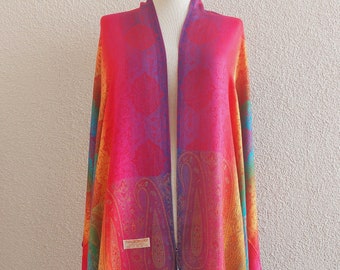 Silk Pashmina Shawl Scarf, Rainbow Multi Colour Bright Colourful Pashmina Shawl Wrap, Floral Wedding Scarves, 70x180 cm