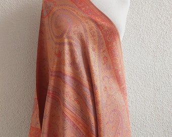 Orange Silk Pashmina Scarf flowers festival pashmina hippie Shawls Women Head Wraps Rave accessories Mothers Day Gift Gift for her