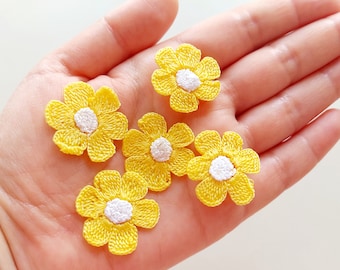 20 Yellow Crochet Flower, Applique Flower, Crochet Applique Scrapbooking Flower, Crochet Flowers, Crochet Motif, Turkish Oya