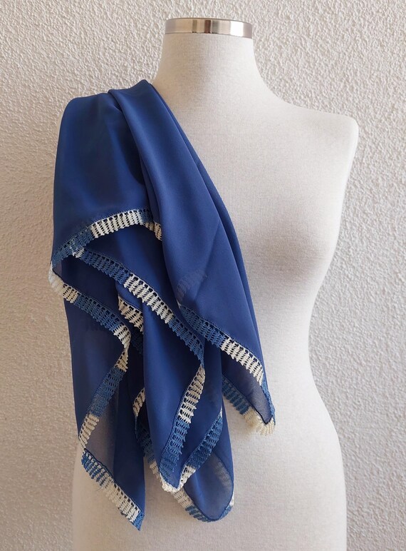 Sciarpa in chiffon blu, sciarpa turca Oya con pizzo ad ago