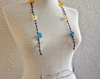 Catena per occhiali con fiori / Catena per occhiali floreale / Portaocchiali / Collana portaocchiali / Cordino per occhiali da lettura / Oya