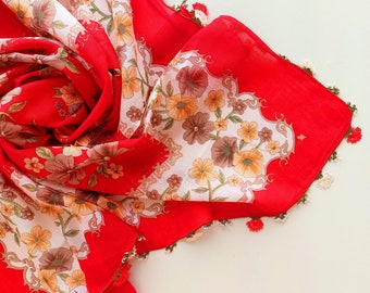 Vintage Flower Turkish Oya Scarf with Needle Lace - Traditional Turkish Lacework Oya Scarf - Christmas Gifts Idea for Women