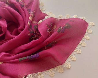 Vintage Flower Turkish Oya Scarf with Crochet Lace - Traditional Turkish Lacework Oya Scarf - Christmas Gifts Idea for Women