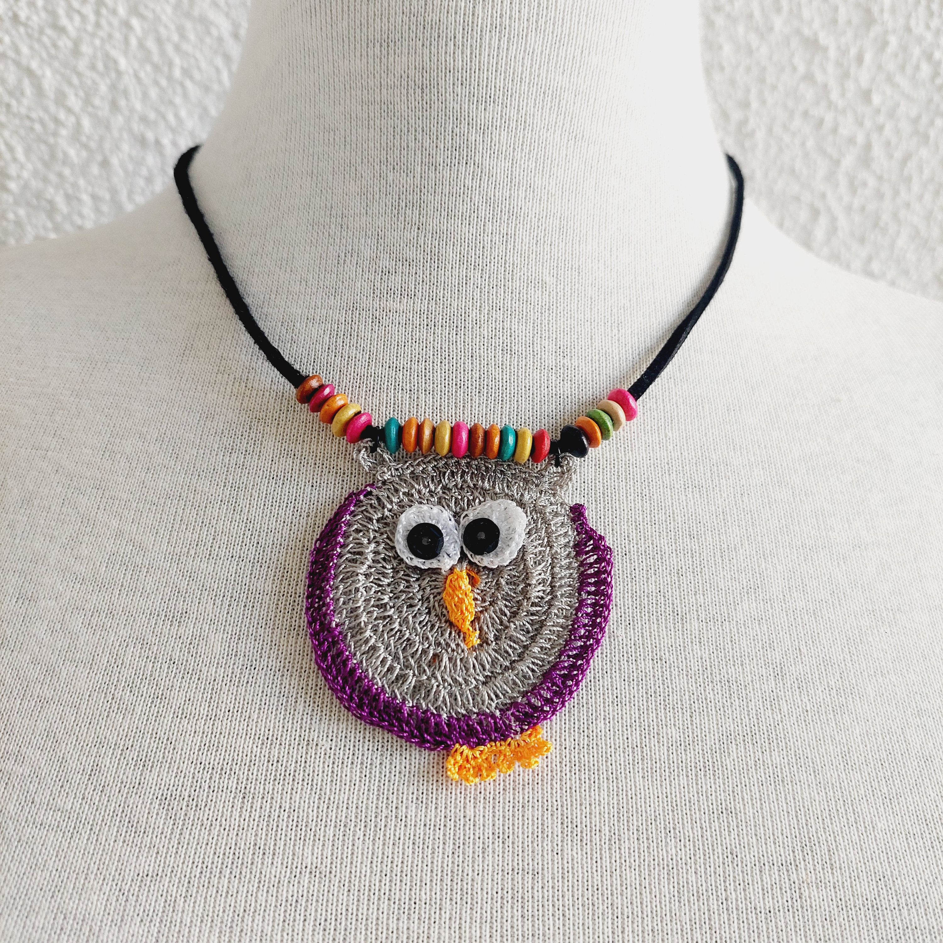 Owl Necklace - Crochet OYA Lace Necklace - Collar Necklace - Beaded Necklace