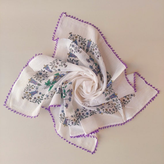 Floral Turkish Turkey Oya Scarf- Cotton Gauze Nee… - image 6