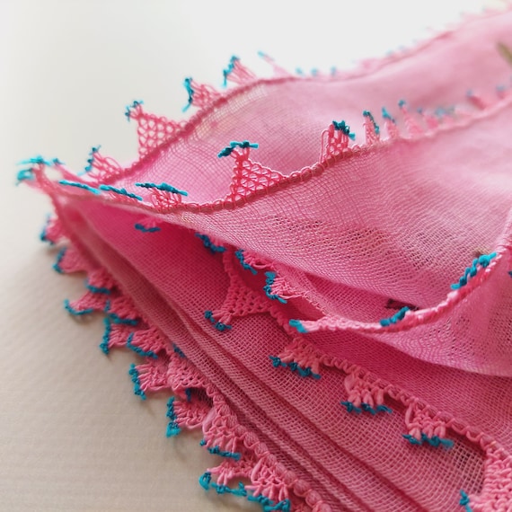 Needle Lace OYA with Antique Cotton Turkish Scarf… - image 2