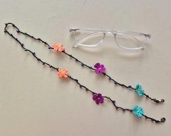 Catena per occhiali con fiori / Catena per occhiali floreale / Portaocchiali / Collana portaocchiali / Cordino per occhiali da lettura / Oya