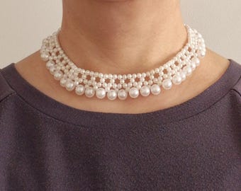 Vintage Wedding Layered Pearl Necklace,Bridal Jewelry, Faux Pearl Choker Necklace, Gift Ideas for Women