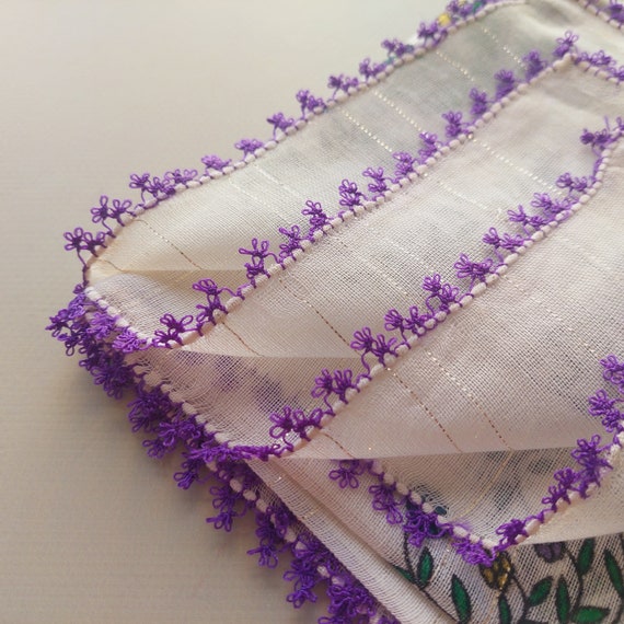 Floral Turkish Turkey Oya Scarf- Cotton Gauze Nee… - image 9