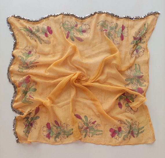 100% SILK Antique Oya Scarf, Embroidery Scarf, An… - image 1