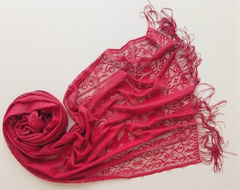 Bufanda roja, chal de boda, accesorios de novia de encaje para mujer, regalos de dama de honor para mujer, regalo de Navidad para ella, regalo del Día de la Madre para mamá