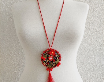 Crochet Strand Oya Necklace Jewelry, Turkish Oya Necklace, Crochet Flower Necklace, Handmade Jewelry, Gift for Woman