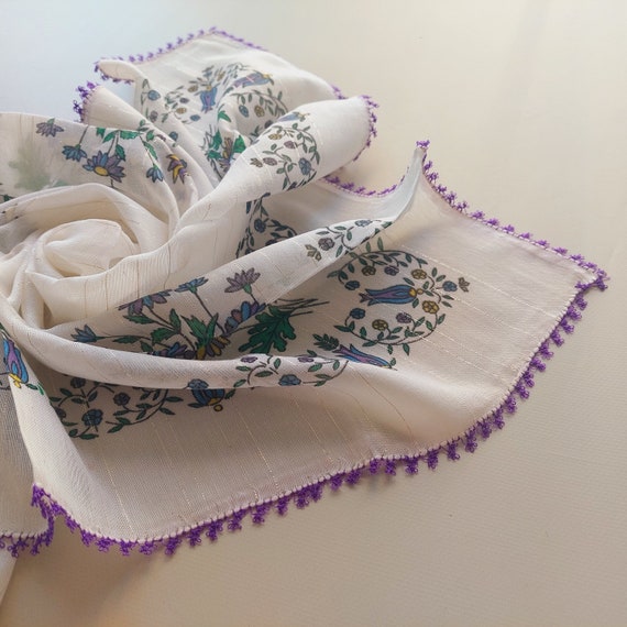 Floral Turkish Turkey Oya Scarf- Cotton Gauze Nee… - image 1