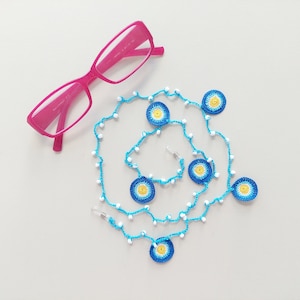 Gehaakte boze oogkralen brillenhouder voor vrouwen / lenzenvloeistofketting / lenzenvloeistofband / brilketting voor vrouwen / brilkoord