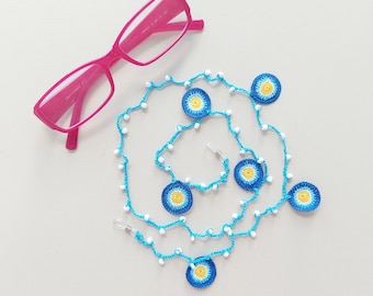 Crochet Evil Eye Beads Eyewear Retainer for Women / Eyeglass Chain / Eyeglass Strap / Glasses Chain for Women / Glasses Lanyard