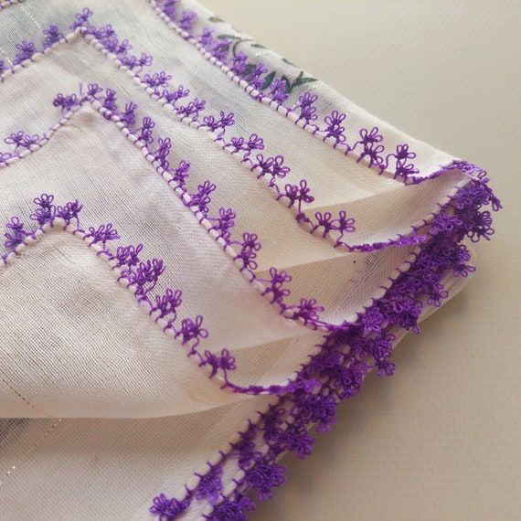 Floral Turkish Turkey Oya Scarf- Cotton Gauze Nee… - image 7