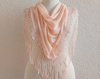 Light Pink Tricot Triangular Scarf,Necklace,Cowl,Wedding Scarf,Formal,Bridesmaid Gift,Gift For Her mom Women Fashion Accessories