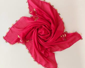 Turkish Oya Scarf with Crochet Lace - Traditional Turkish Lacework Oya Scarf - Mothers Day Gift  Valentines Day Gift for Her