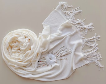 Wedding Shawl | White Shawl | Bridal Cover Up | Bridal Wedding Stole | Bridal Wrap | Ivory Shawl | Bridal Shawl