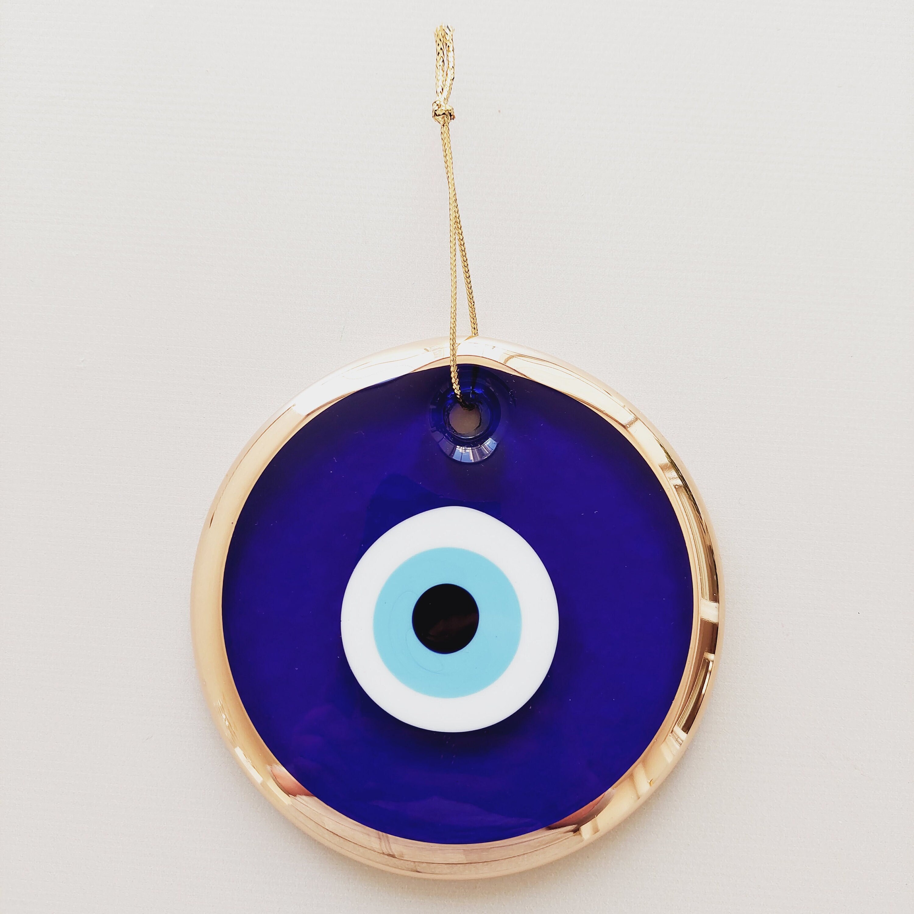 Evil Eye Glass Wall Hanging Decor Golden Moon Design Hand Painted Ornament Home Protection Nazar Amulet Lucky Charm Large 