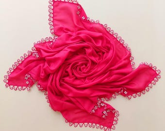 Turkish Oya Scarf with Crochet Lace - Traditional Turkish Lacework Oya Scarf - Mothers Day Gift  Valentines Day Gift for Her