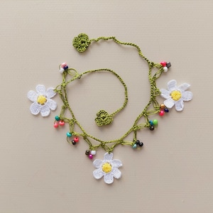 Bracelet de cheville turc Oya - Bracelet de cheville marguerite - Bracelet de cheville en perles - Bijoux au crochet - Bracelet de cheville de plage - Bracelet de cheville bohème - Cadeau femme - Bracelet de cheville d'été