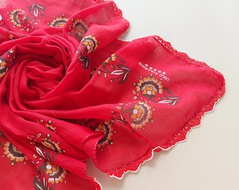 Vintage Flower Turkish Oya Scarf with Crochet Lace - Traditio al Turkish Lacework Oya Scarf - Mothers Day Gift - Valentines Day Gift for Her