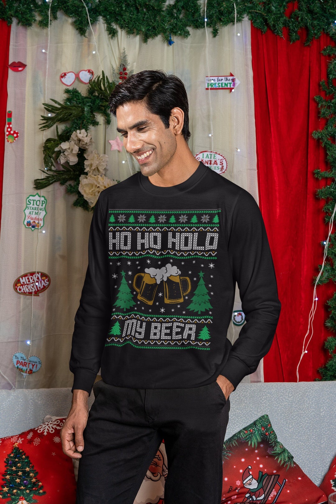 Ho Ho Hold My Beer Ugly Christmas Sweater, Xmas Jumper, Office Party