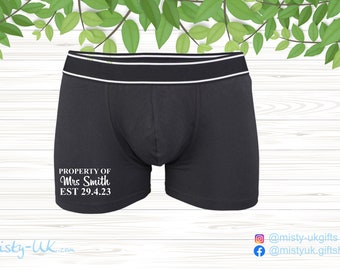 Personalised Boxer Shorts -  Property Of - wedding gift - husband - married - bride to be - stag do