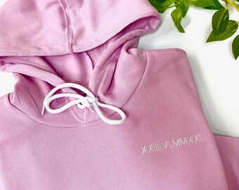 Custom Embroidered Roman Numeral Hoodie - His and Hers Engagement, Wedding, Honeymoon, Anniversary Hoodie