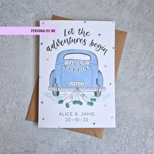 Personalised Wedding Card | Just Married Card | Wedding Car Card | Cute Wedding Card | Let The Adventures Begin Wedding Card