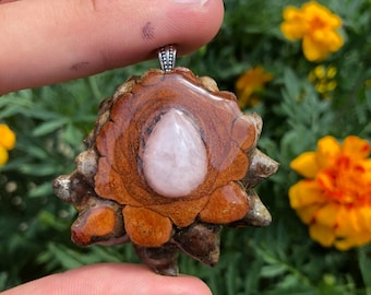 Rose Quartz Pine Cone Pendant Necklace