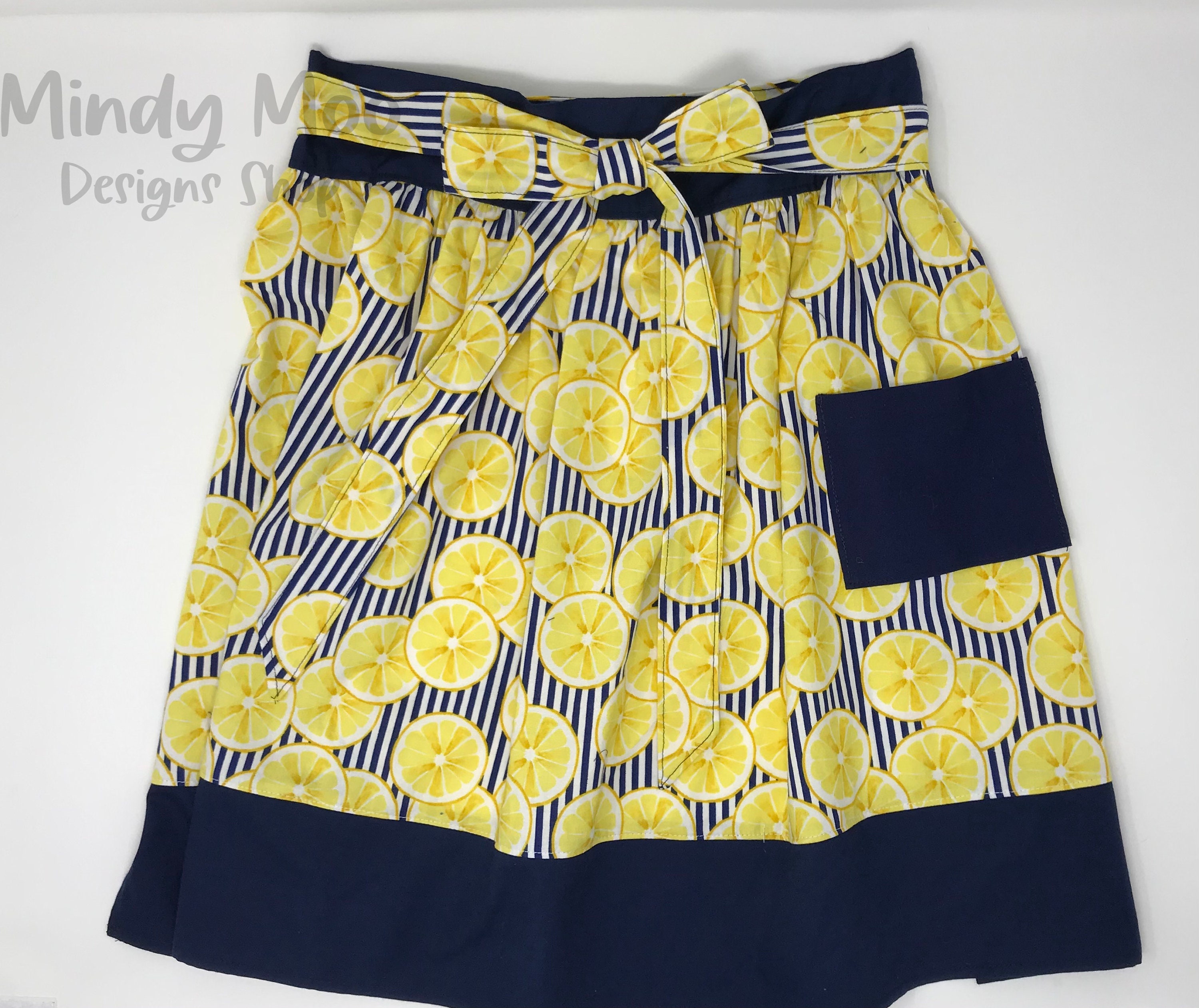 Waist Apron With Pocket for Women, Cute, Colorful Apron With Lemons on